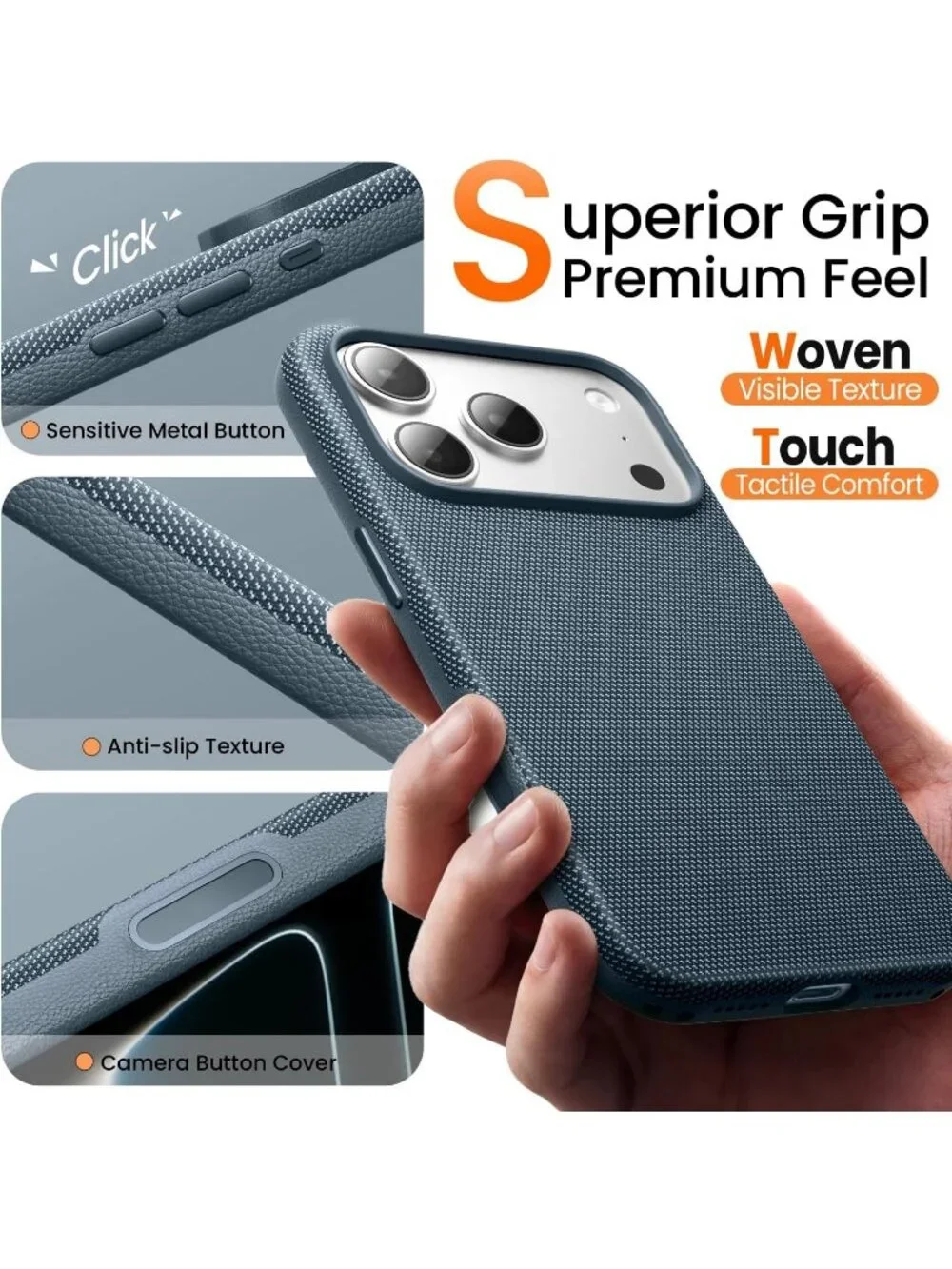 iPhone 18 Pro Max Blue Techwoven Drop Protection Shockproof Skin-Friendly Case
